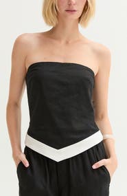 CRESCENT Asymmetric Hem Linen Blend Tube Top