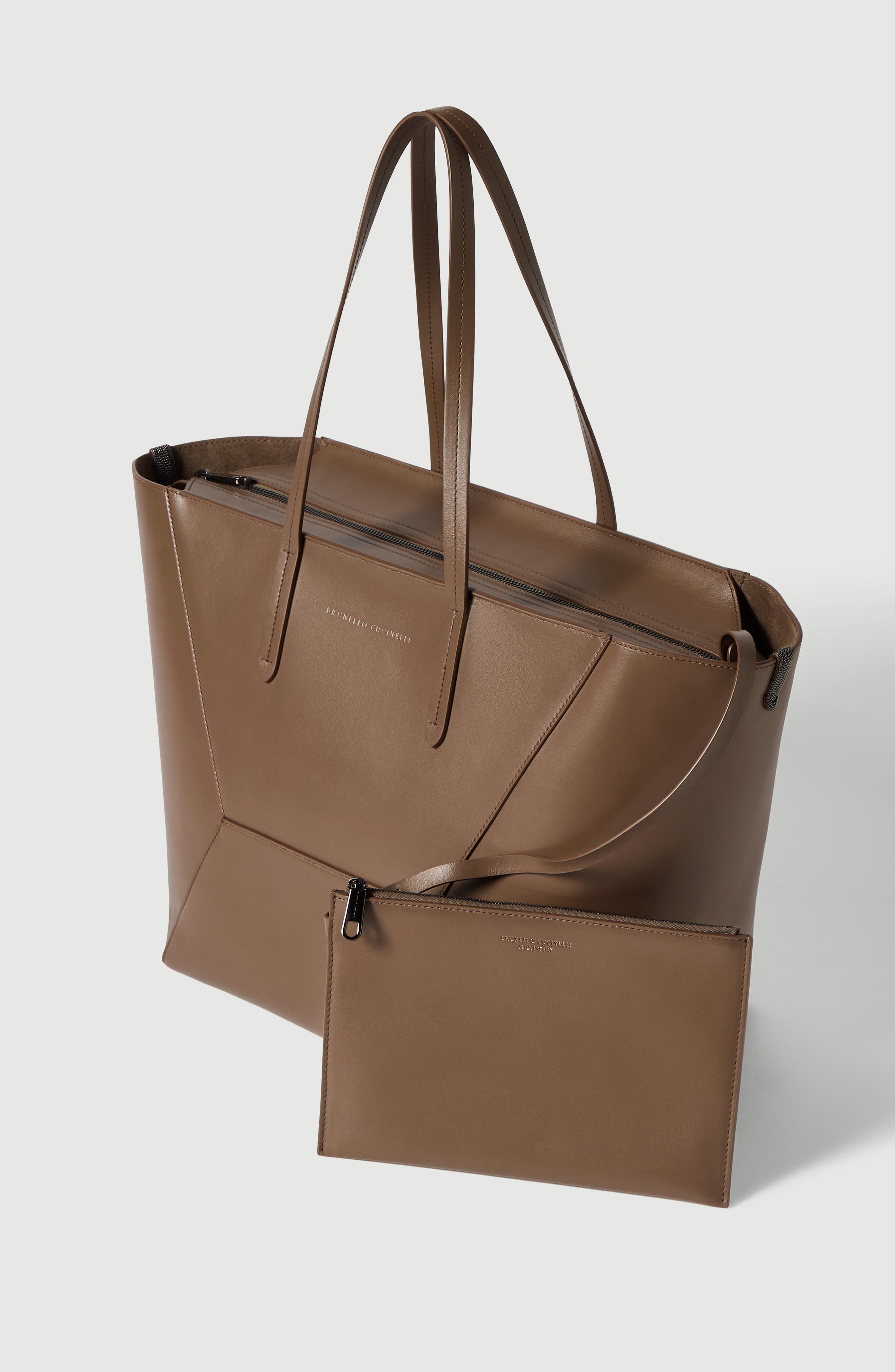 BC Duo bag in calfskin with monili, Alternate, color, Brown Gianduia