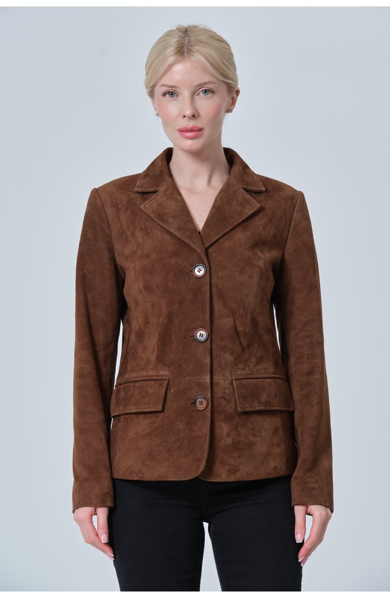FURNIQ UK Esther Suede Jacket, Main, color, Chestnut