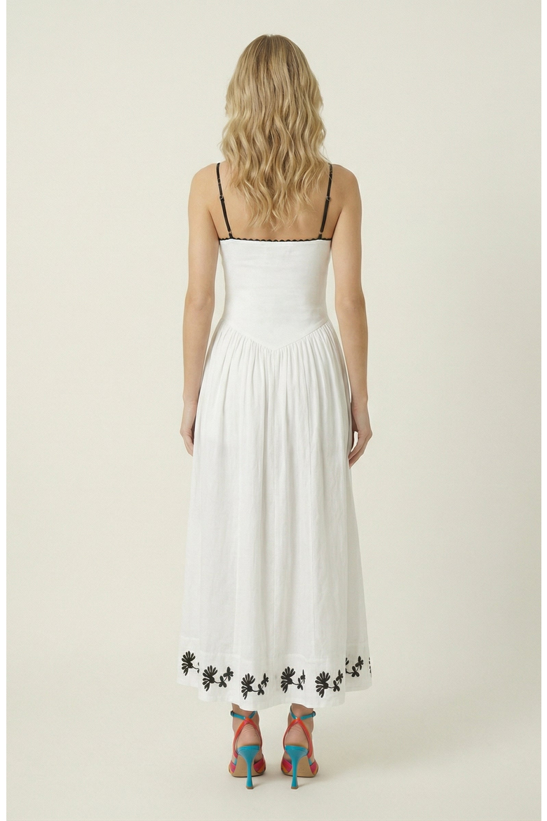Strapless Embroidered A-Line Corset Dress, Alternate, color, White / Black Embroidery