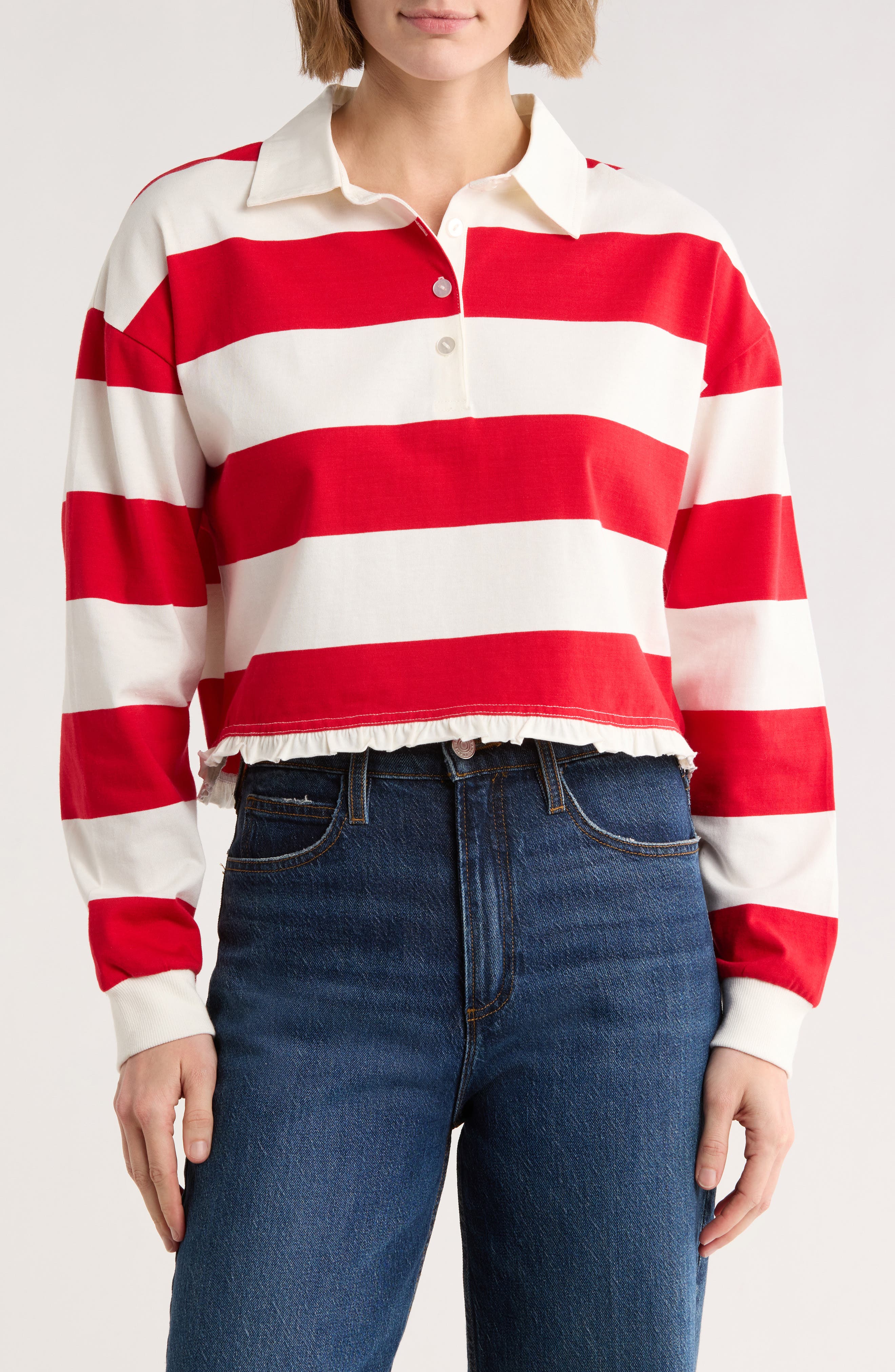 Stripe Long Sleeve Cotton Polo