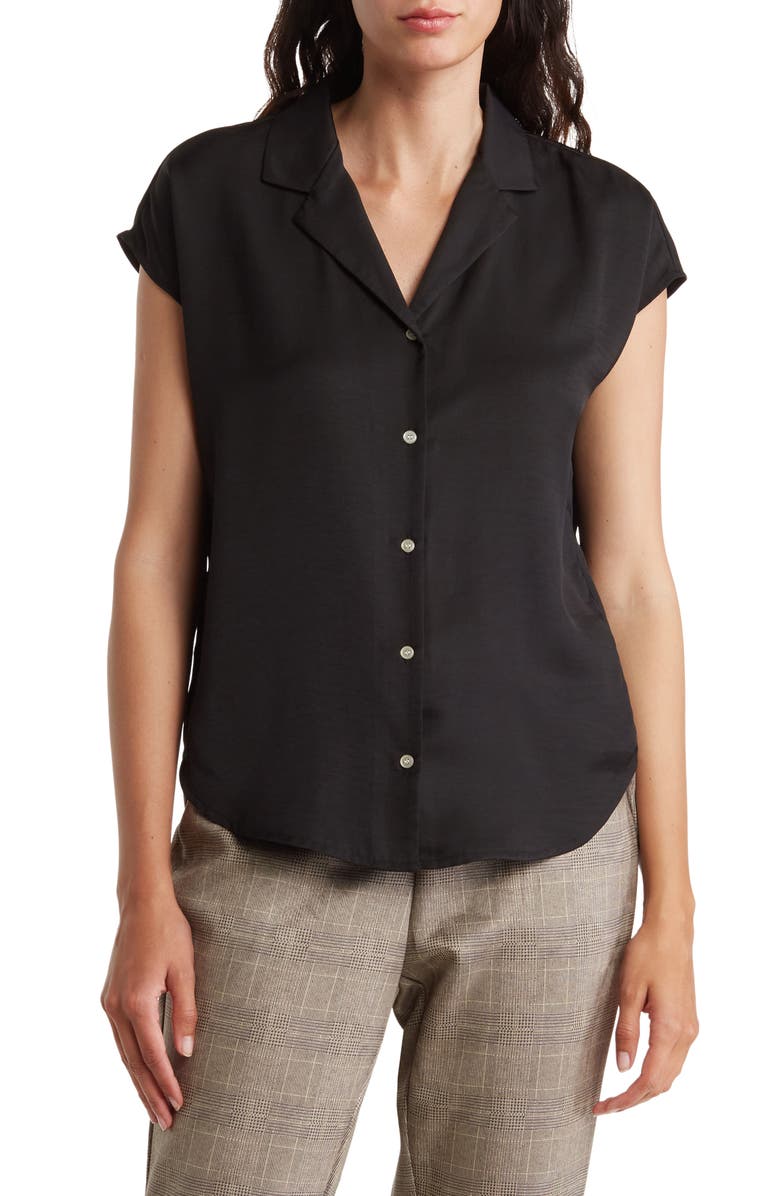 T Tahari Airflow Button-Up Camp Shirt, Main, color,