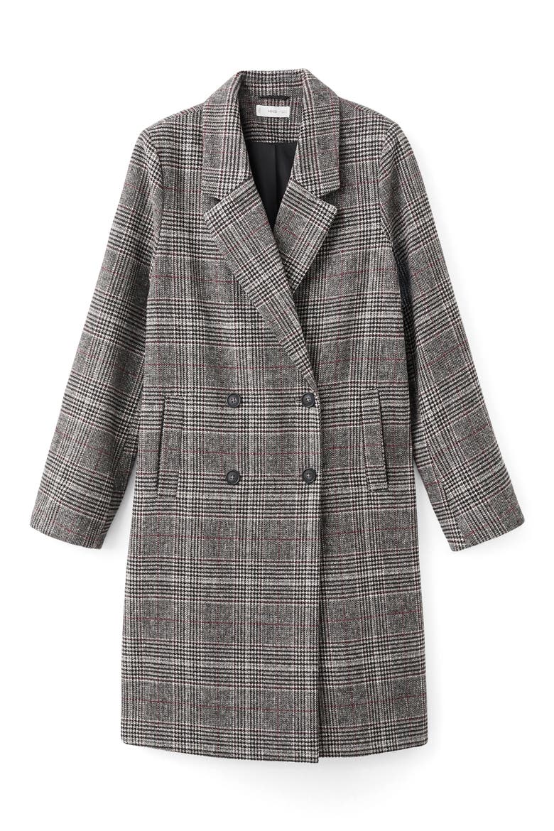 Check Longline Tweed Coat, Alternate, color, GREY
