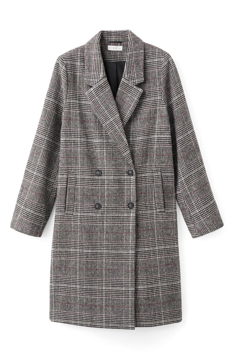 MANGO TEEN Check Longline Tweed Coat, Alternate, color, Grey