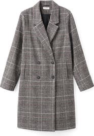 MANGO TEEN Check Longline Tweed Coat