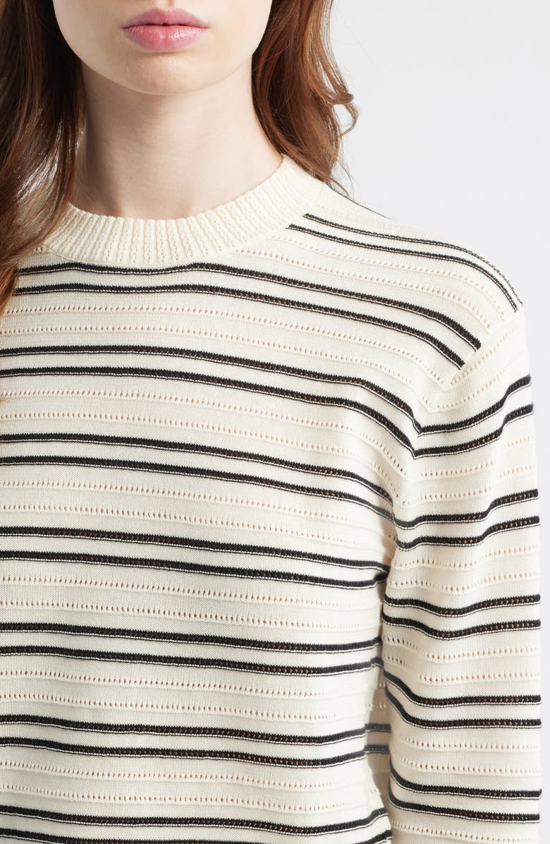 Madewell Striped Textured Stitch Cotton Crewneck Sweater, Alternate, color, Ivory And Black Double Stripe