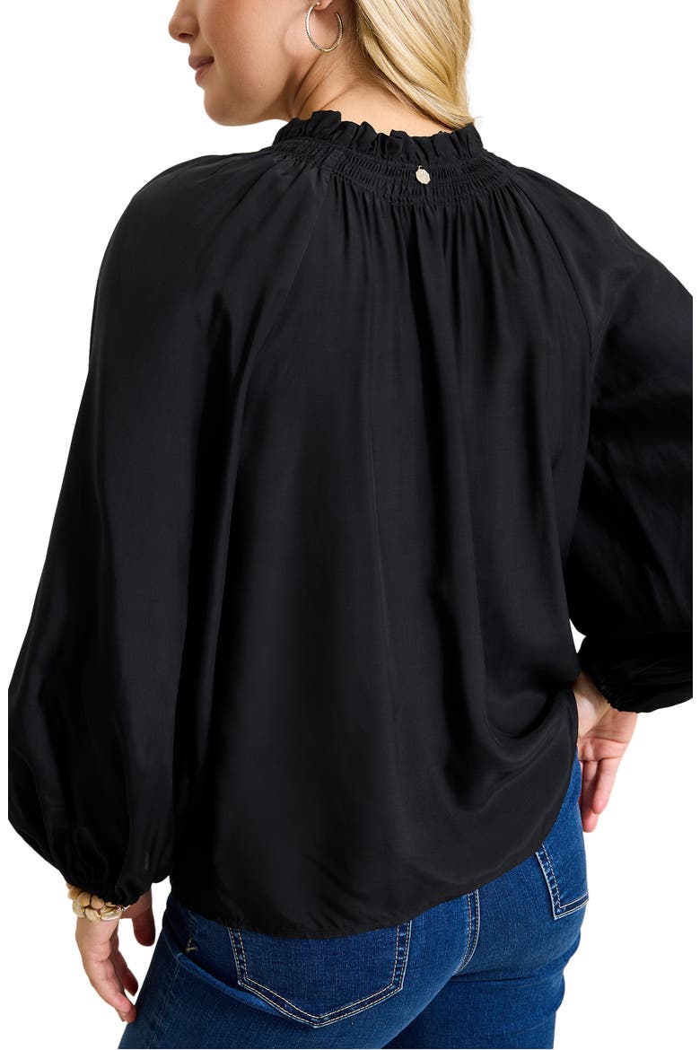 Tie Neck Peasant Top, Alternate, color, BLACK