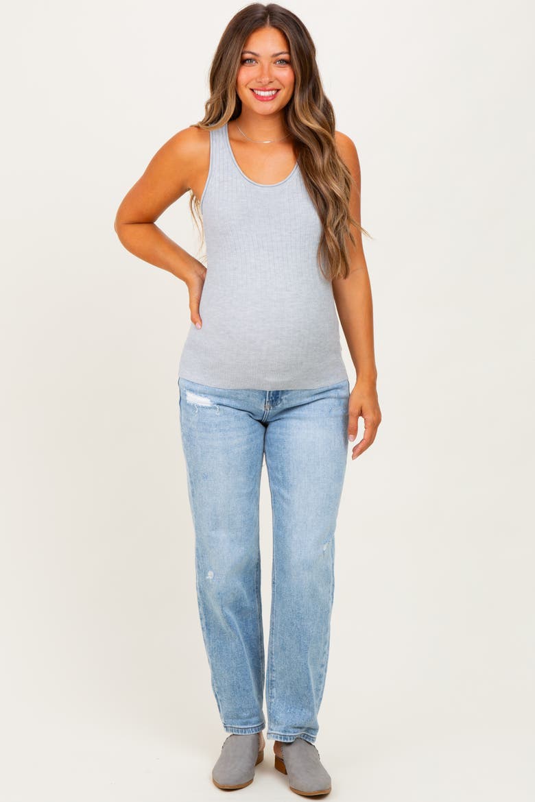High Rise Ankle Boyfriend Distressed Maternity Jeans, Main, color, Light Blue