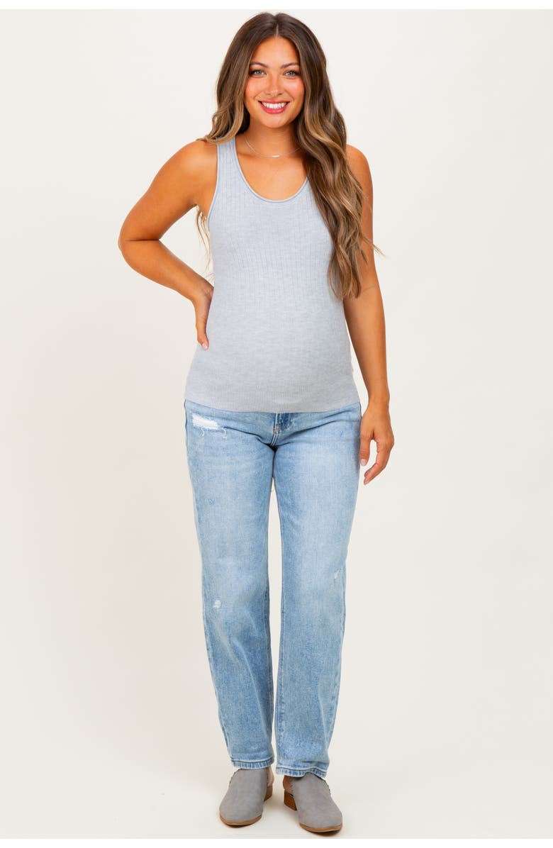 PinkBlush High Rise Ankle Boyfriend Distressed Maternity Jeans, Main, color, Light Blue