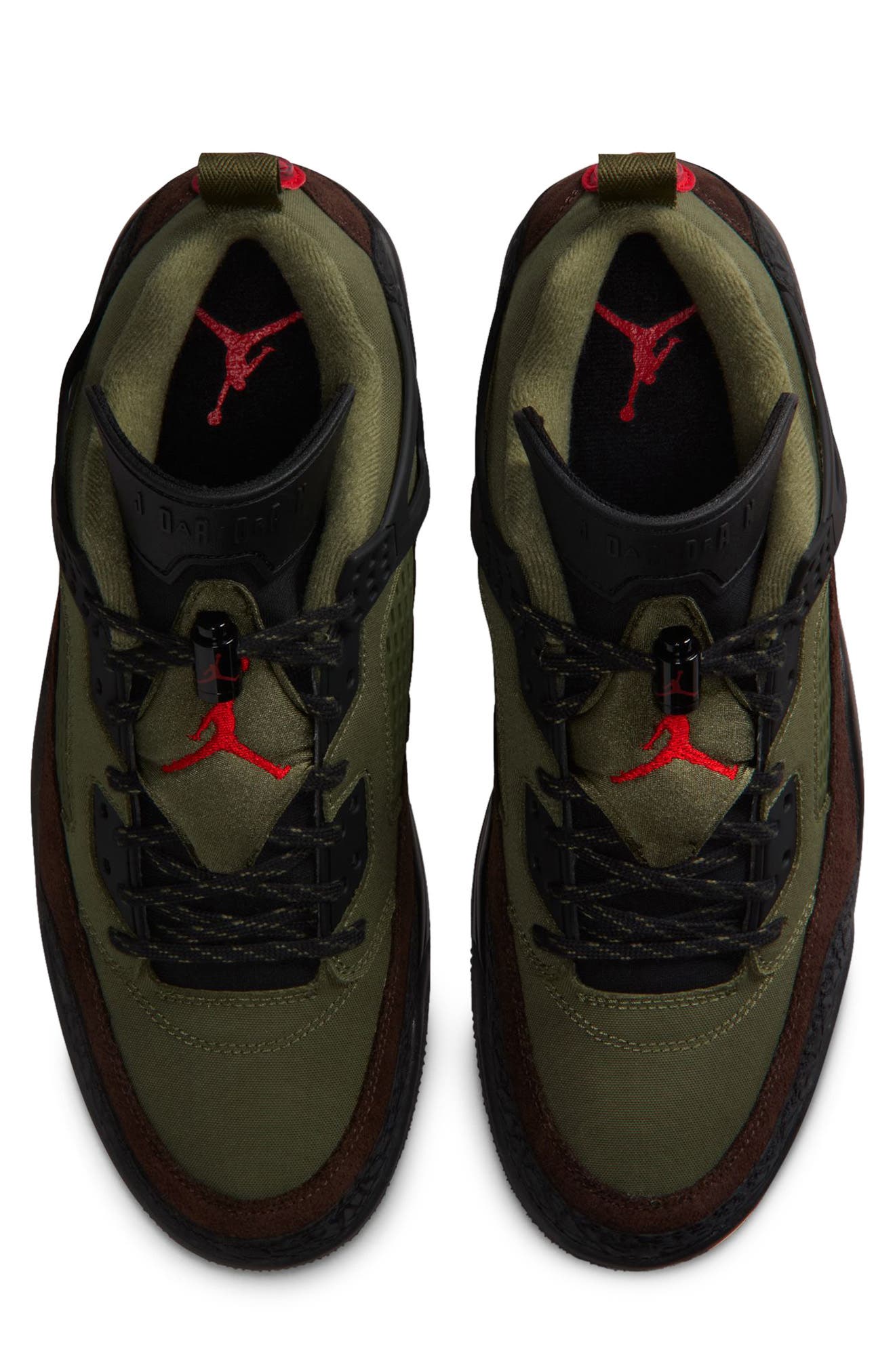 Jordan Spizike Low Sneaker, Alternate, color, Medium Olive/ University Red