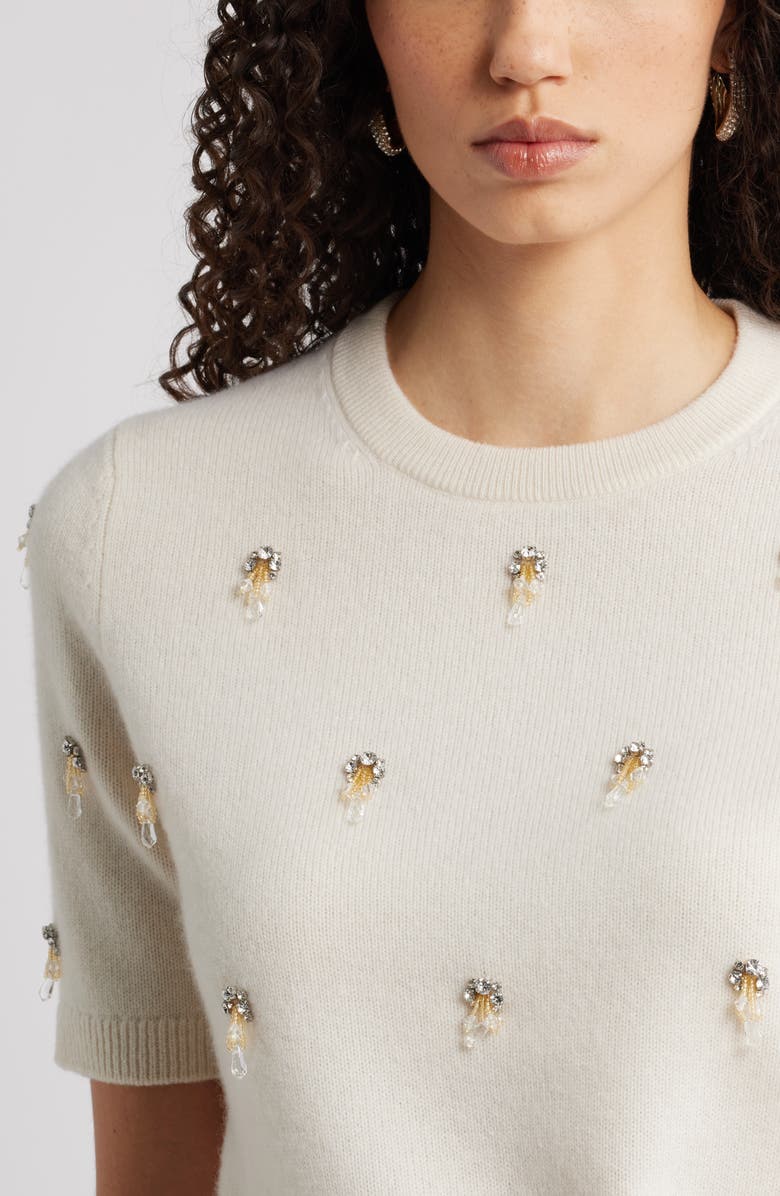 Nordstrom Embellished Short Sleeve Wool & Cashmere Sweater, Alternate, color, Ivory Pristine Embellished