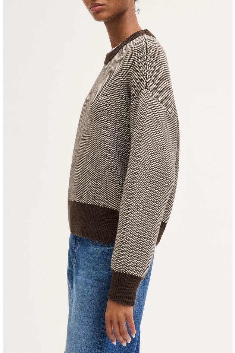 Textured Stitch Crewneck Sweater in 100% Cotton, Alternate, color, CANVAS AND DARK BROWN PATTERN