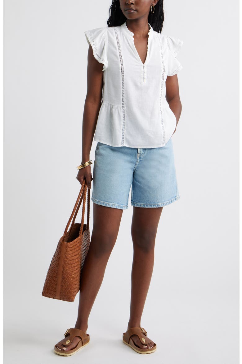 Ruffle Sleeve Popover Top, Alternate, color, WHITE