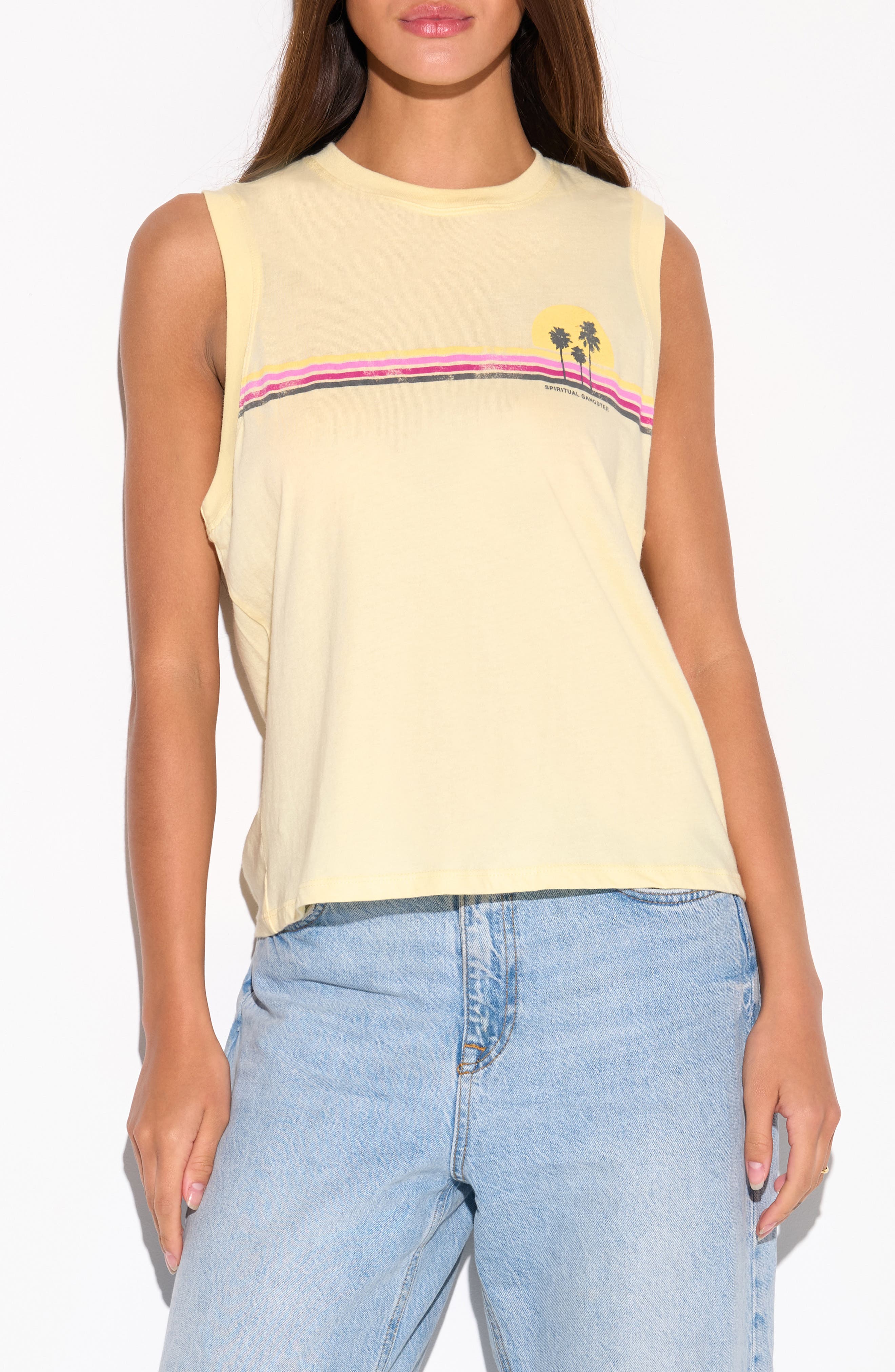 Spiritual Gangster Sunset Stripe Bowery Cotton Graphic Tank