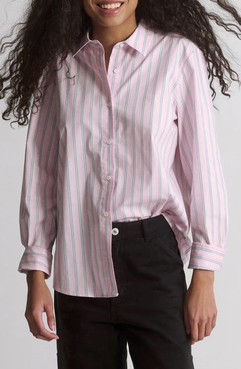 Stripe Cotton Blend Button-Up Shirt