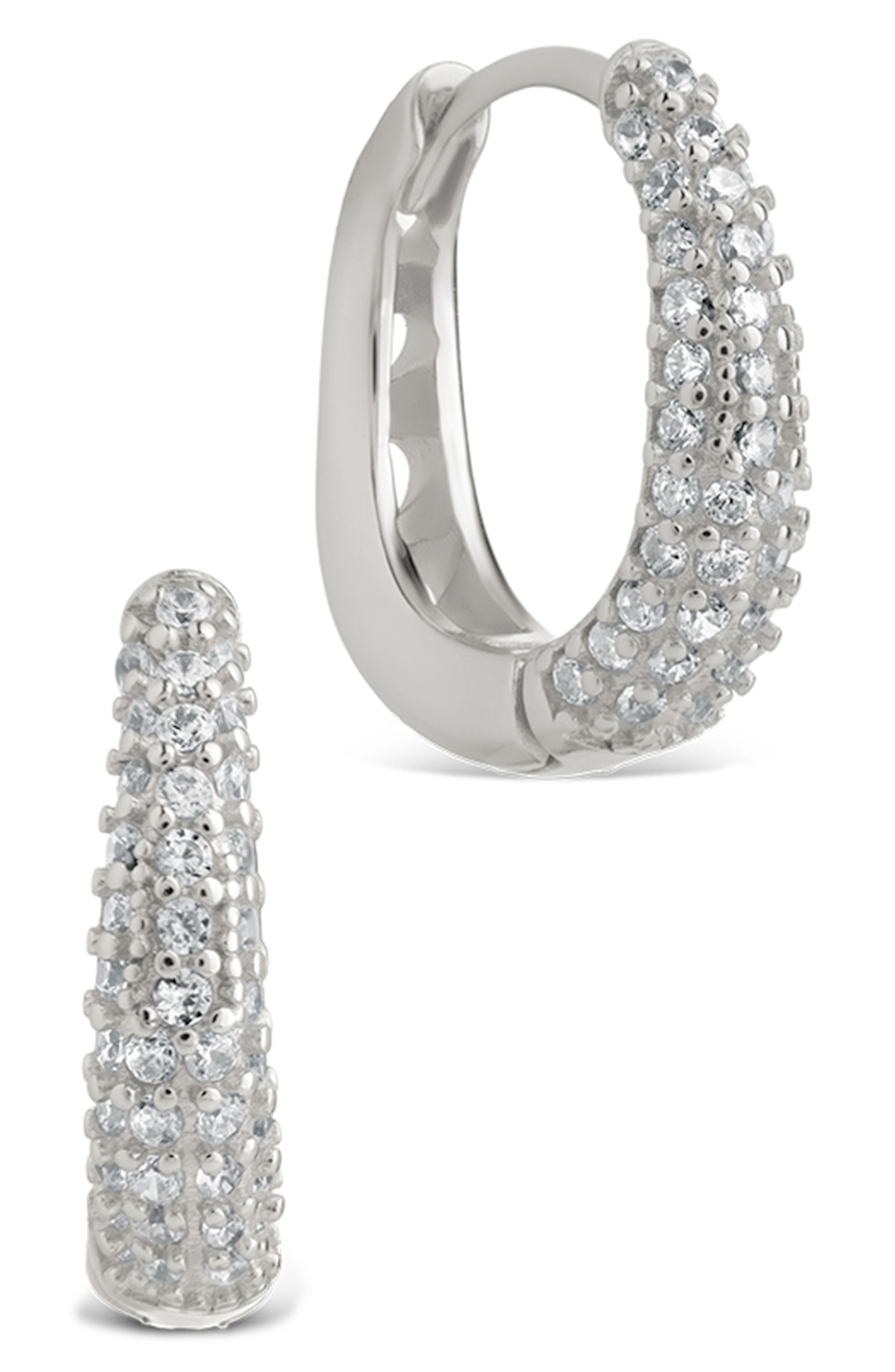 Sterling Forever Pavé Cubic Zirconia Huggie Hoop Earrings