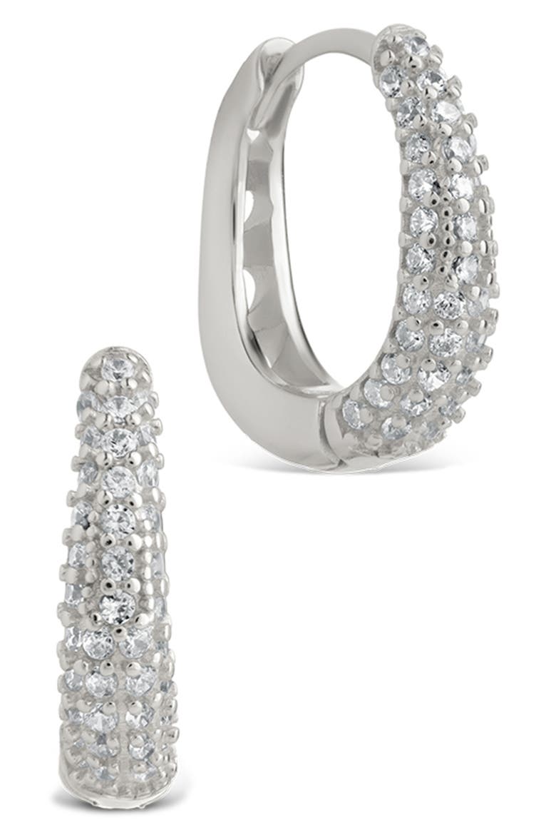 Pavé Cubic Zirconia Huggie Hoop Earrings, Main, color, SILVER