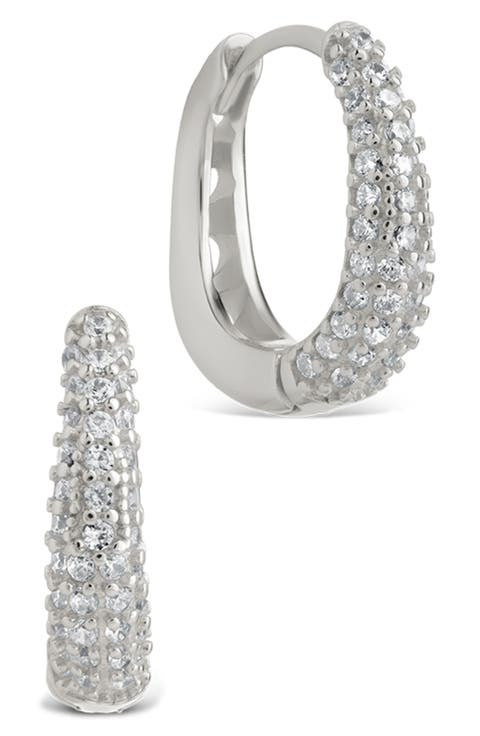 Pavé Cubic Zirconia Huggie Hoop Earrings