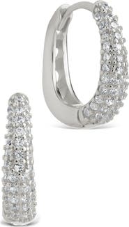 Sterling Forever Pavé Cubic Zirconia Huggie Hoop Earrings