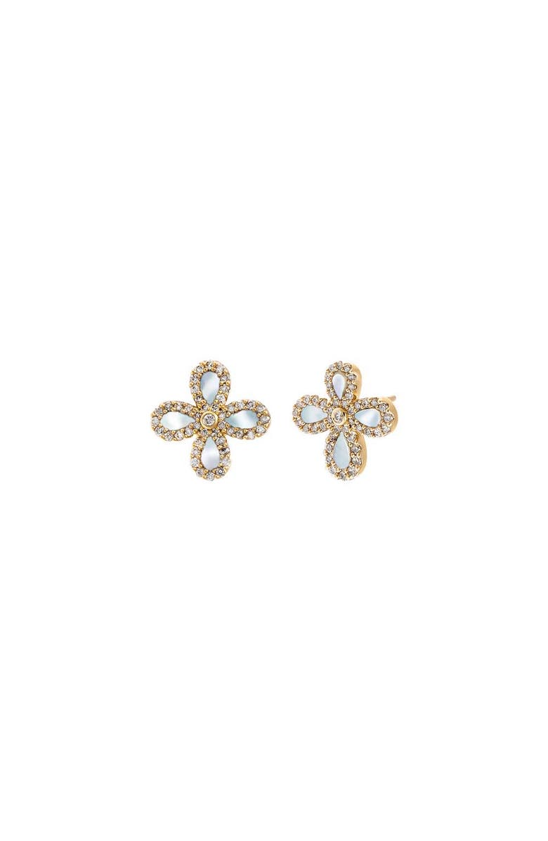 BY ADINA EDEN Diamond Pave Colored Stone Four Leaf Clover Stud Earring 14K, Main, color,