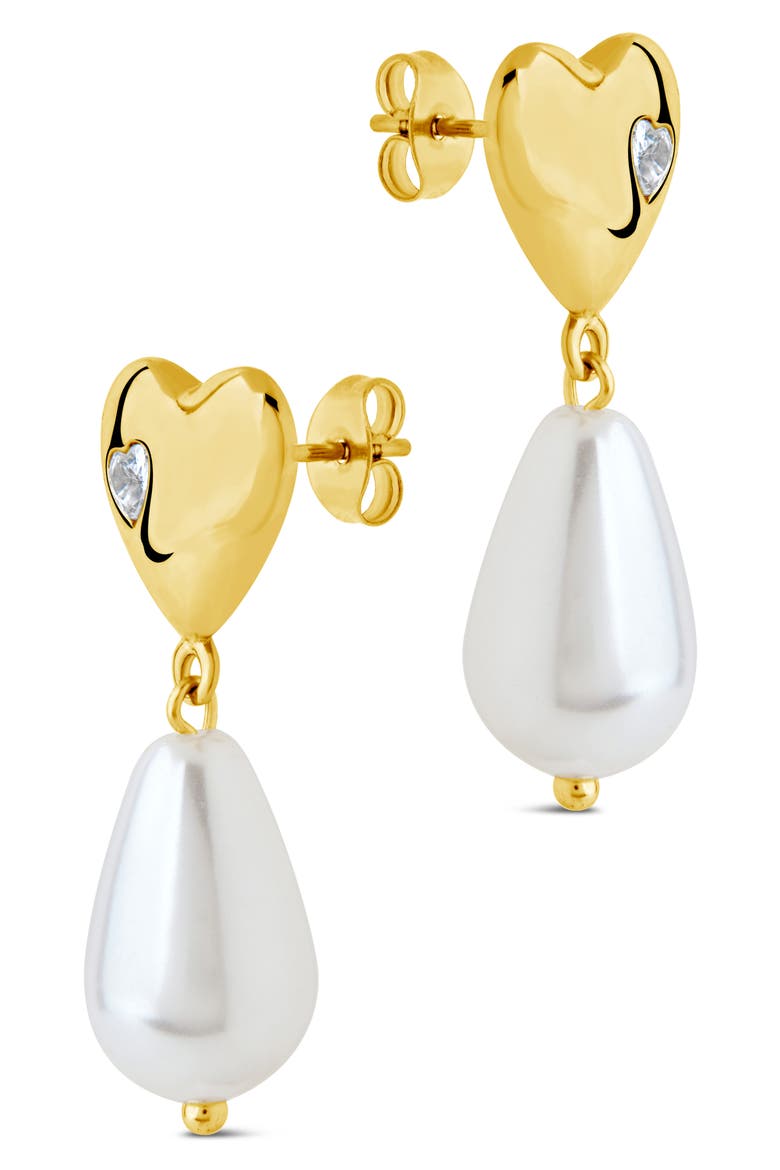 Josephine CZ Heart & Faux Pearl Drop Earrings, Alternate, color, GOLD