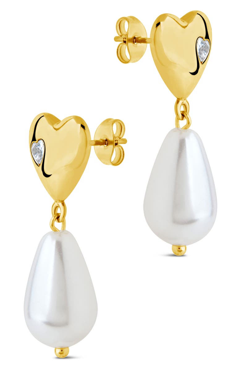 Sterling Forever Josephine CZ Heart & Faux Pearl Drop Earrings, Alternate, color, Gold