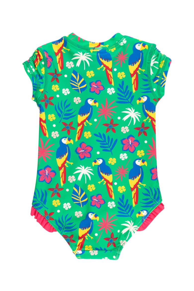 Girls Short Sleeve UPF50+ One Piece Rash Guard, Alternate, color, Parrot Palms