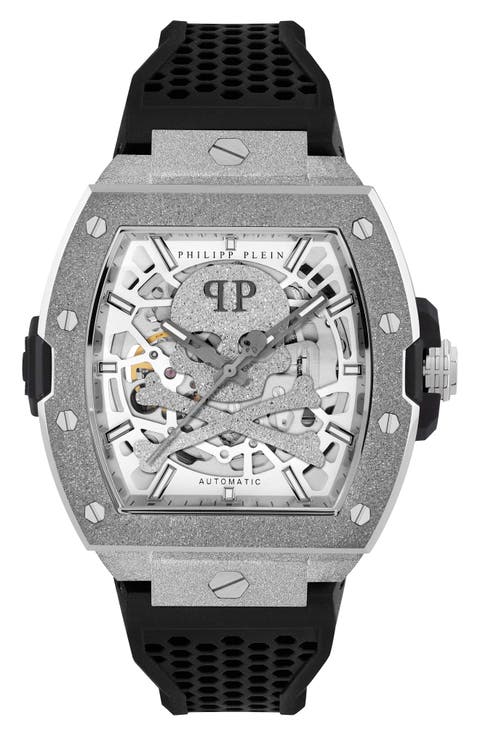 The Skeleton Frosted Silicone Strap Watch, 44mm