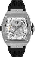 PHILIPP PLEIN The Skeleton Frosted Silicone Strap Watch, 44mm