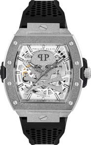 PHILIPP PLEIN The Skeleton Frosted Silicone Strap Watch, 44mm