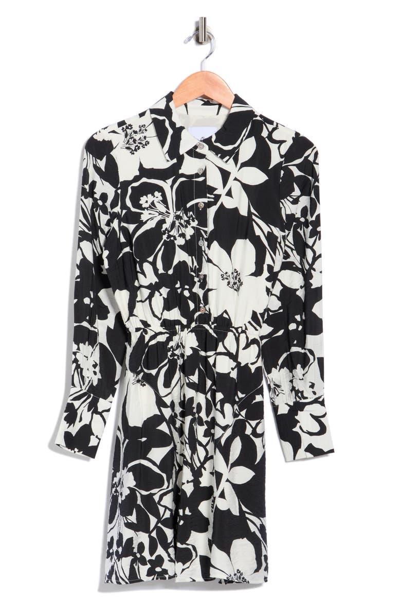 Floral Long Sleeve Shirtdress, Alternate, color, BLACK/ WHITE