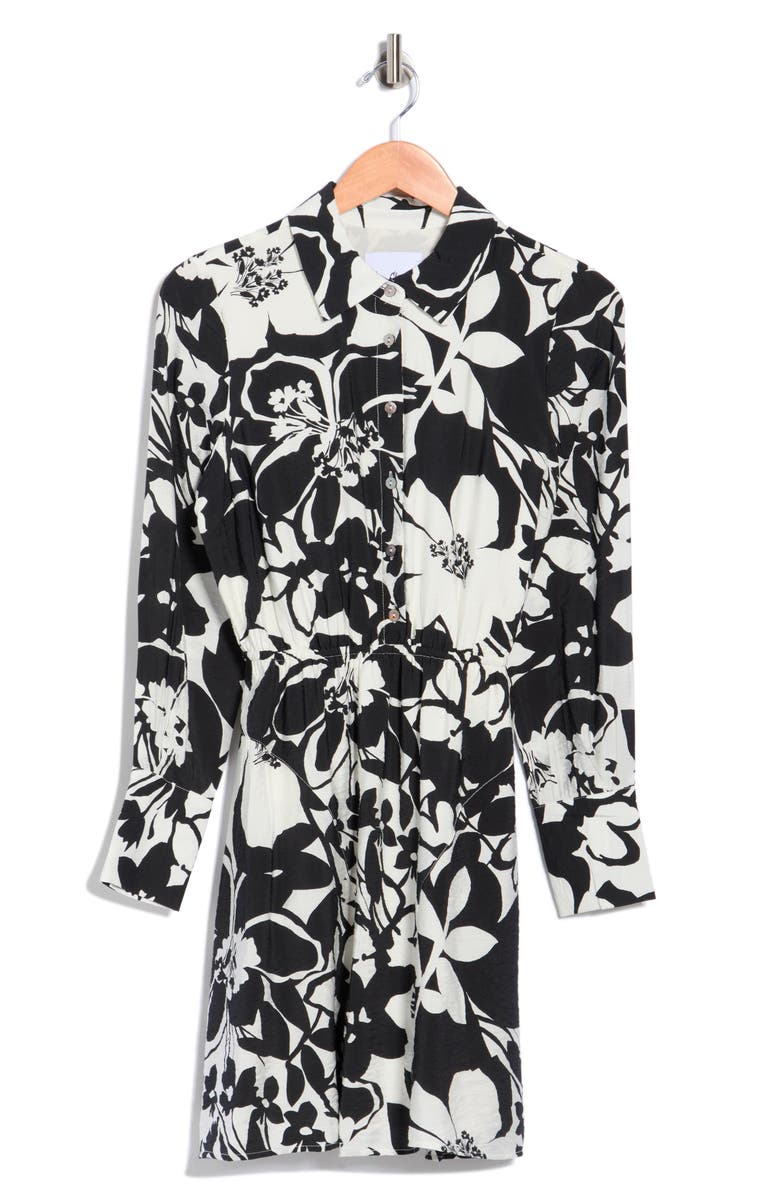 Sam Edelman Floral Long Sleeve Shirtdress, Alternate, color, Black/ White