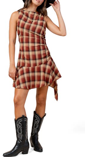 Plaid Asymmetric Dress
