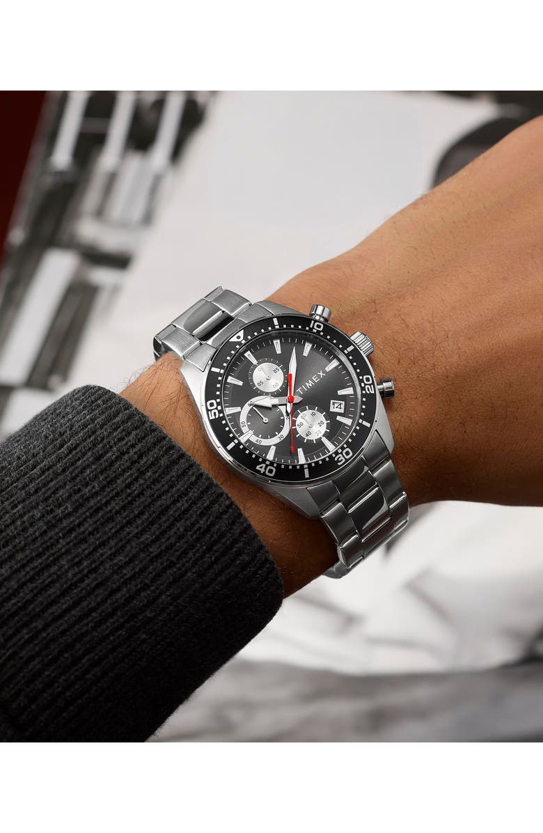 Timex<sup>®</sup> Ridgefield Chronograph Bracelet Watch, 42mm, Alternate, color, Black/ Silver-Tone