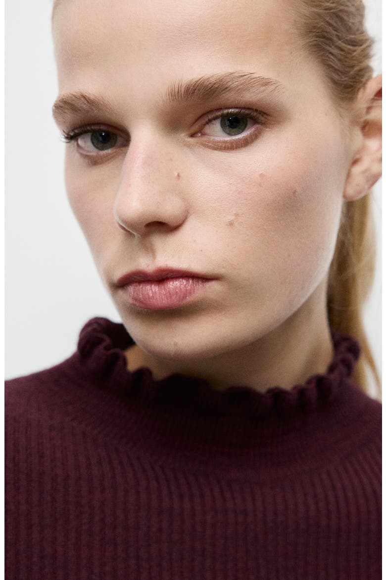 Scallop Mock Neck Sweater, Alternate, color, WINE