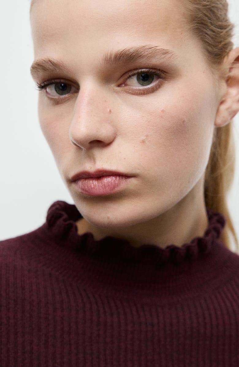 MANGO Scallop Mock Neck Sweater, Alternate, color, Wine