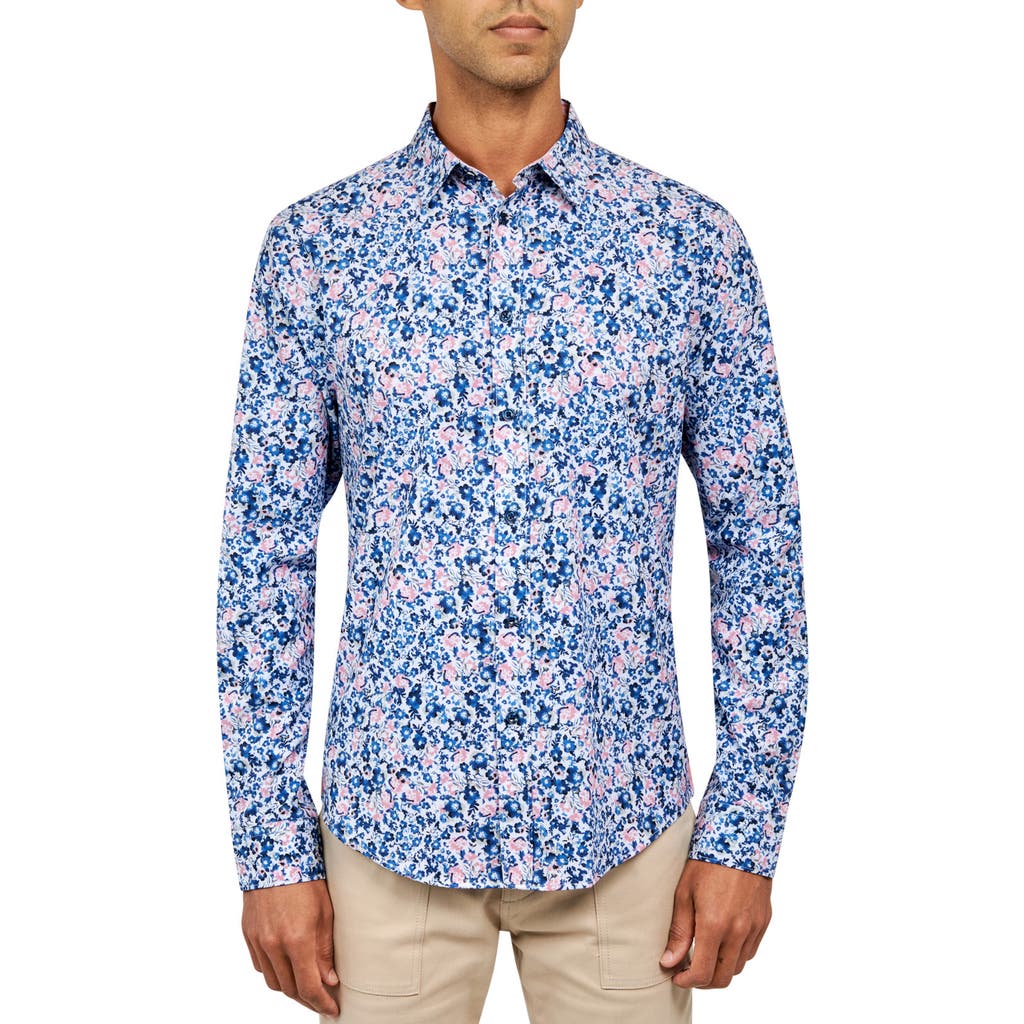 Brooklyn Brigade Floral 4-way Stretch Performance Long Sleeve Shirt In Navy/pink
