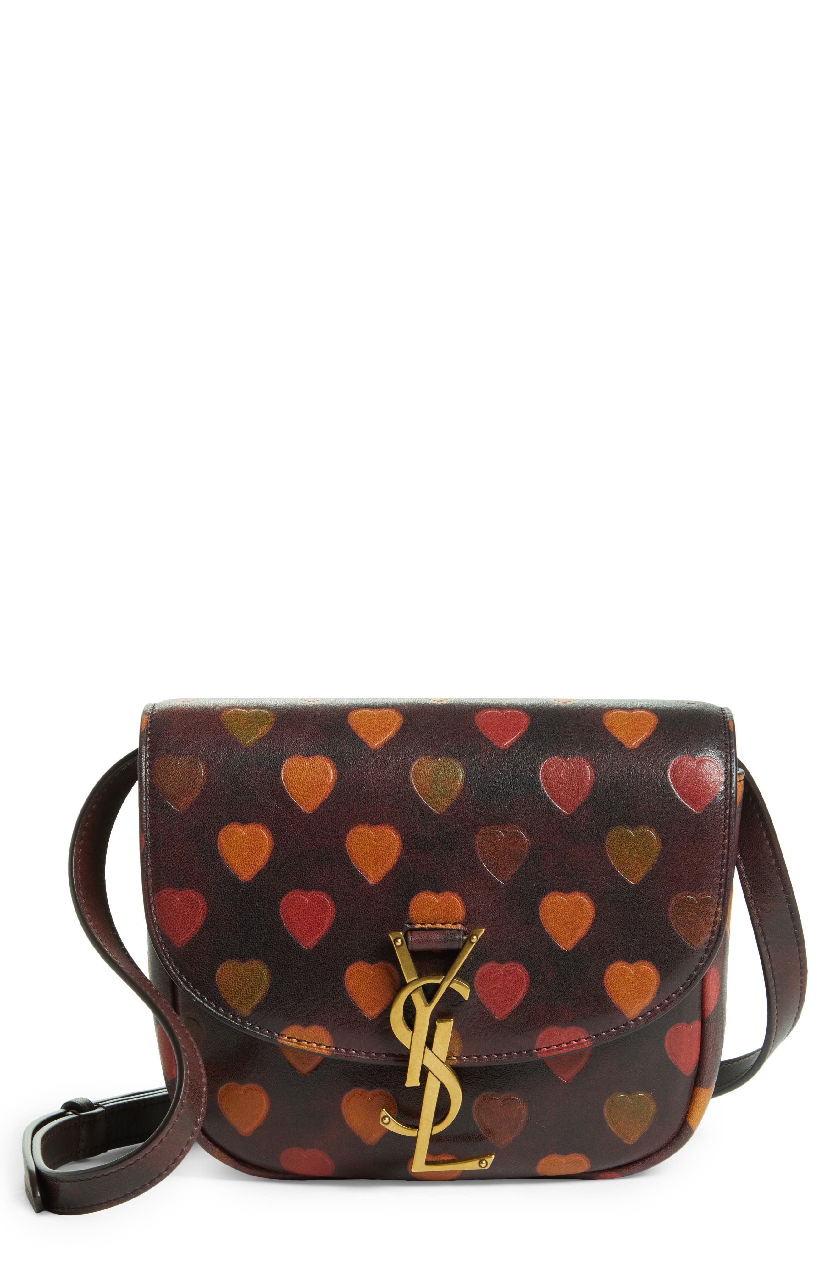 Saint Laurent Kaia Embossed Heart Leather Crossbody Bag, Main, color, 