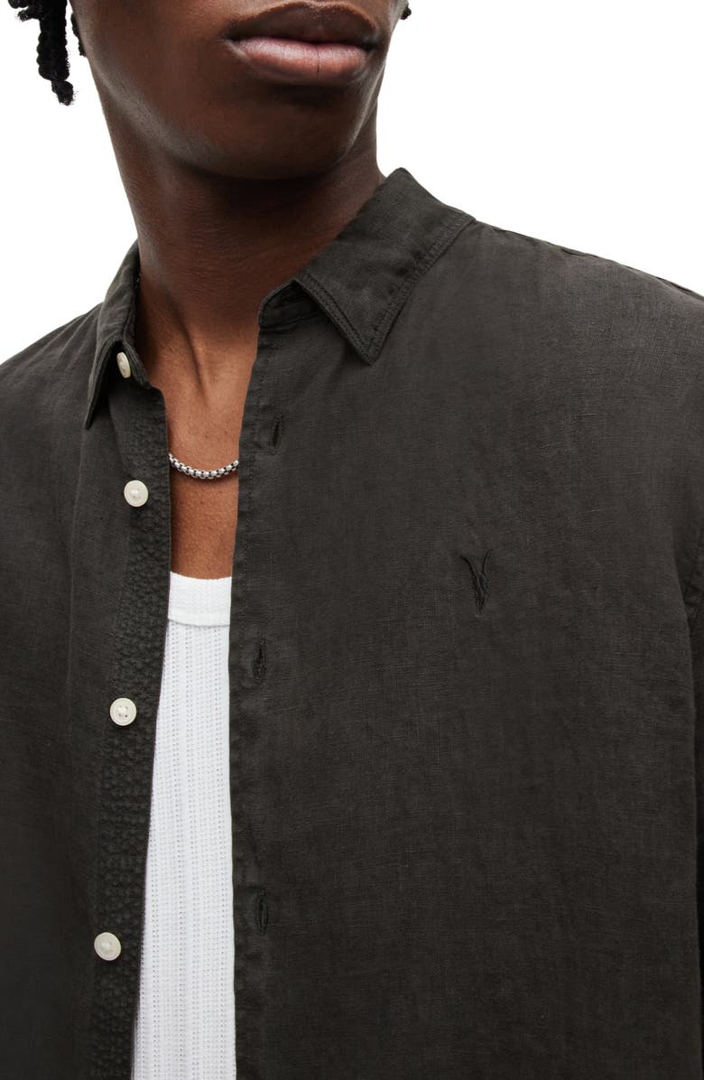 AllSaints Cypress Slub Linen Button-Up Shirt, Alternate, color, Washed Black