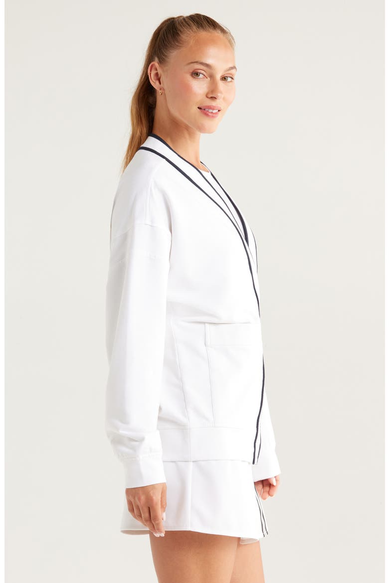 Courtside French Terry Cardigan, Alternate, color, WHITE