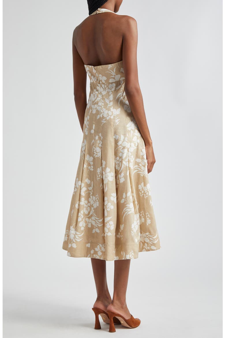 Amalia Floral Cotton Blend Halter Dress, Alternate, color, STONE KHAKI/ OFF WHITE