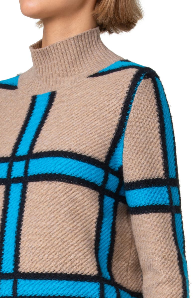 Akris punto Windowpane Check Mock Neck Sweater, Alternate, color, 