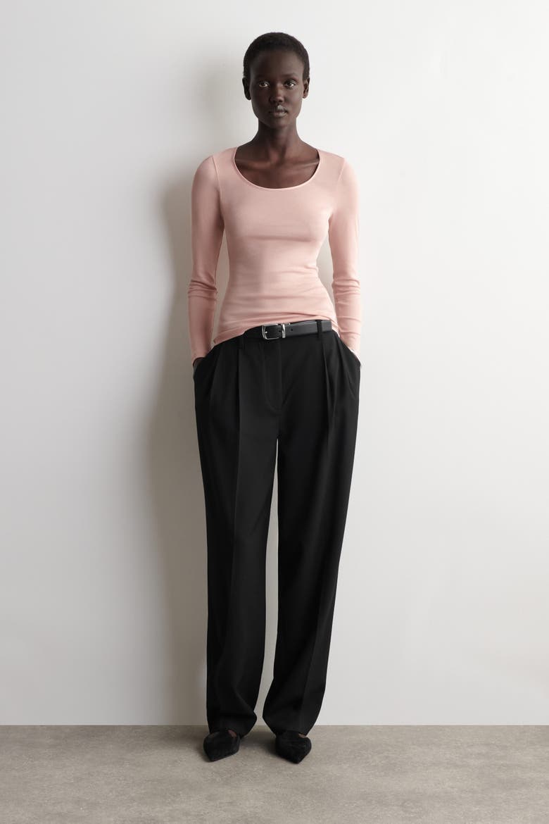 Satin-Trimmed Cotton Jersey Long-Sleeved Top, Alternate, color, PINK