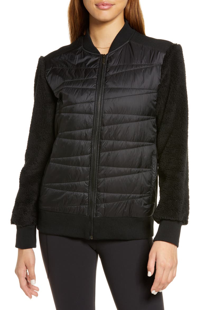 Mixed Media Boxy Quilted Jacket, Alternate, color, BLACK