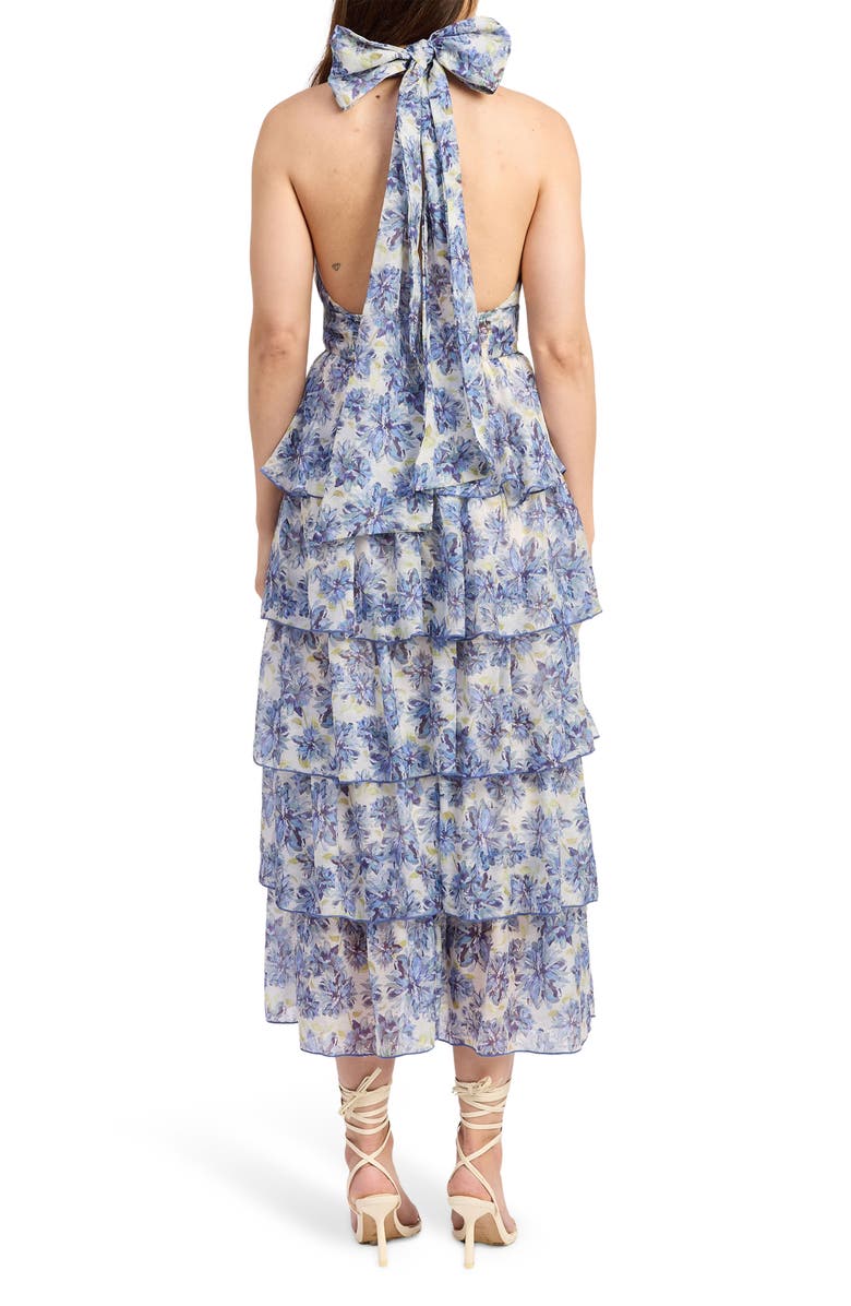 En Saison Odessa Floral Print Tiered Halter Maxi Dress, Alternate, color, Ivory Blue Multi