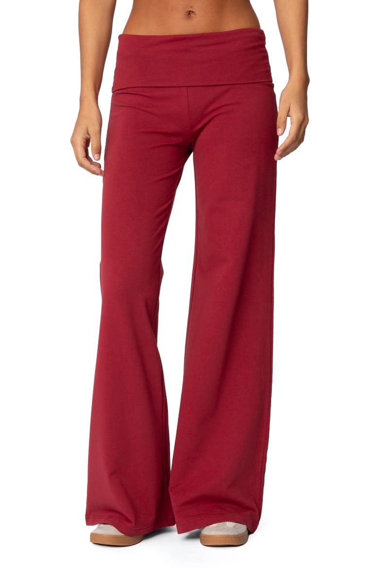 Wide Leg Foldover Pants, Main, color, BURGUNDY