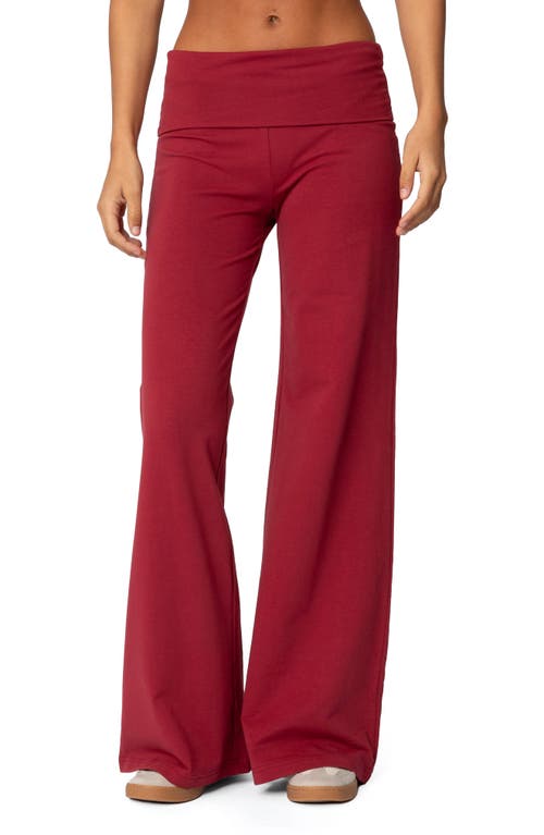 Shop Edikted Wide Leg Foldover Pants In Burgundy