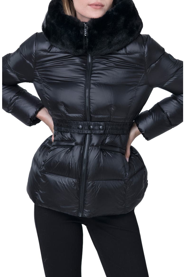 Lux Faux Fur Lined Water Resistant Recycled Nylon Down Puffer Jacket, Main, color, BLACK