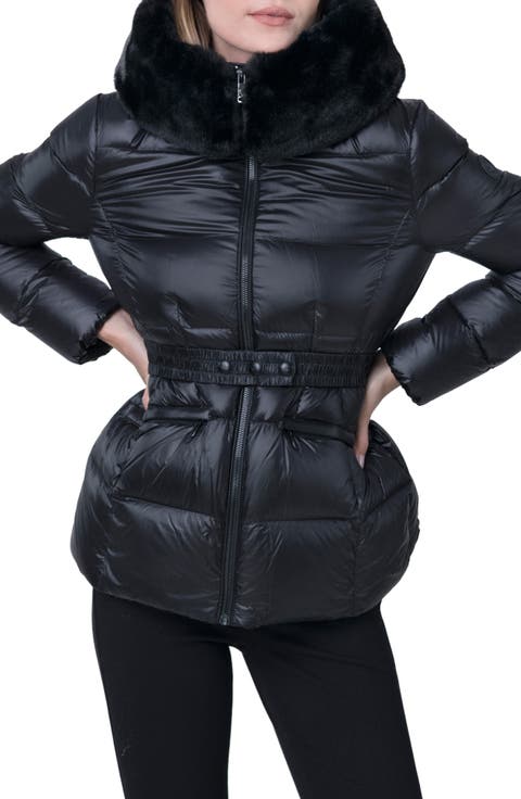 Lux Faux Fur Lined Water Resistant Recycled Nylon Down Puffer Jacket