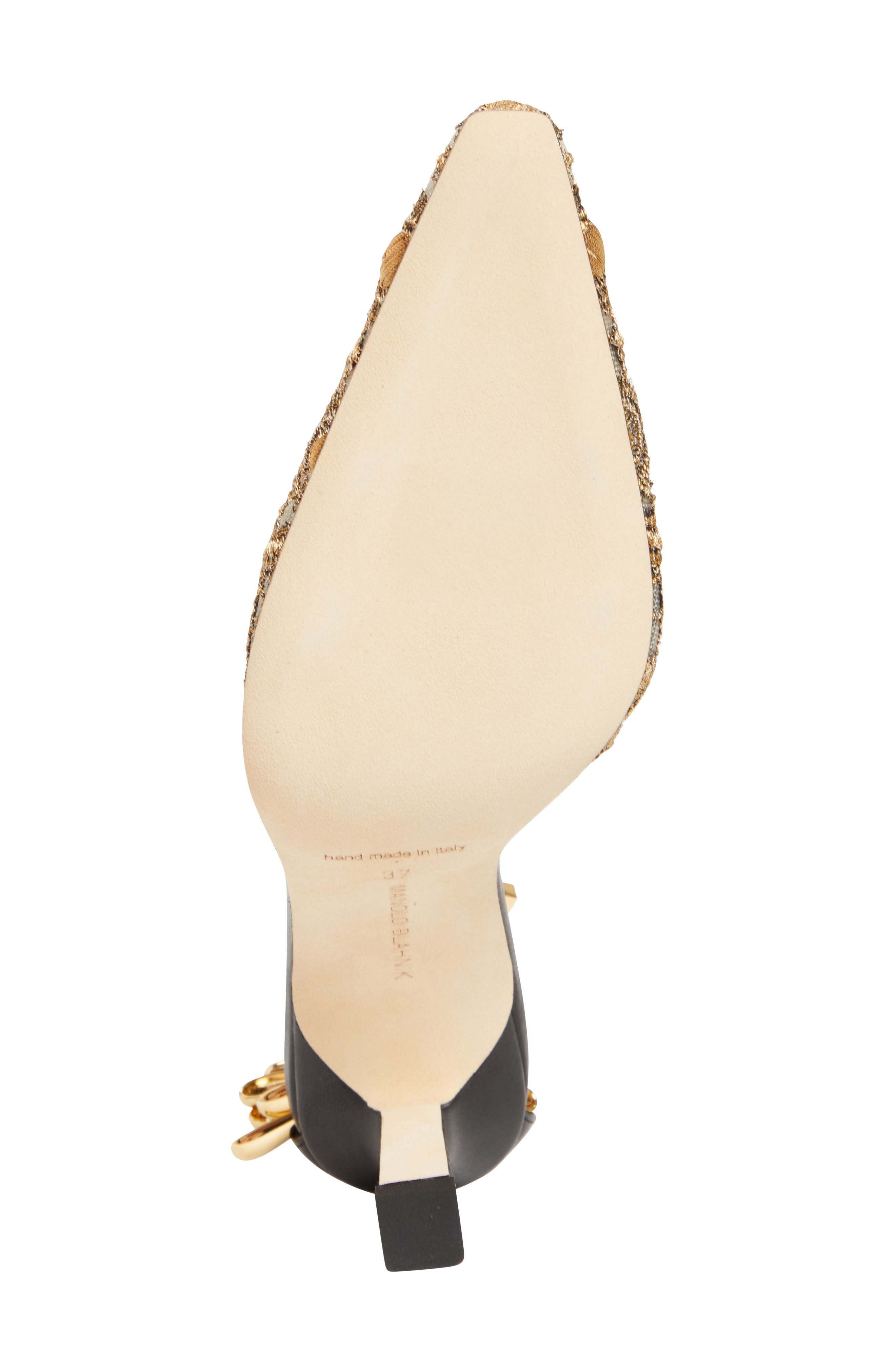 Manolo Blahnik Harniscus Ankle Strap Pump, Alternate, color, Yellow Gold/ Black